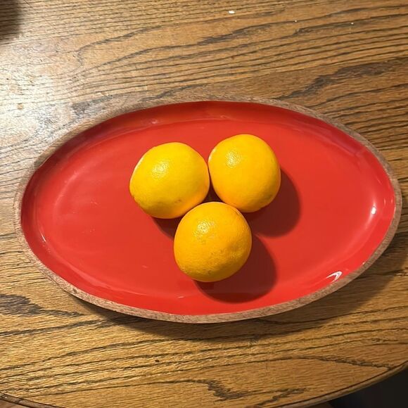 15.5” long wood serving tray with deep red top - Picture 1 of 4